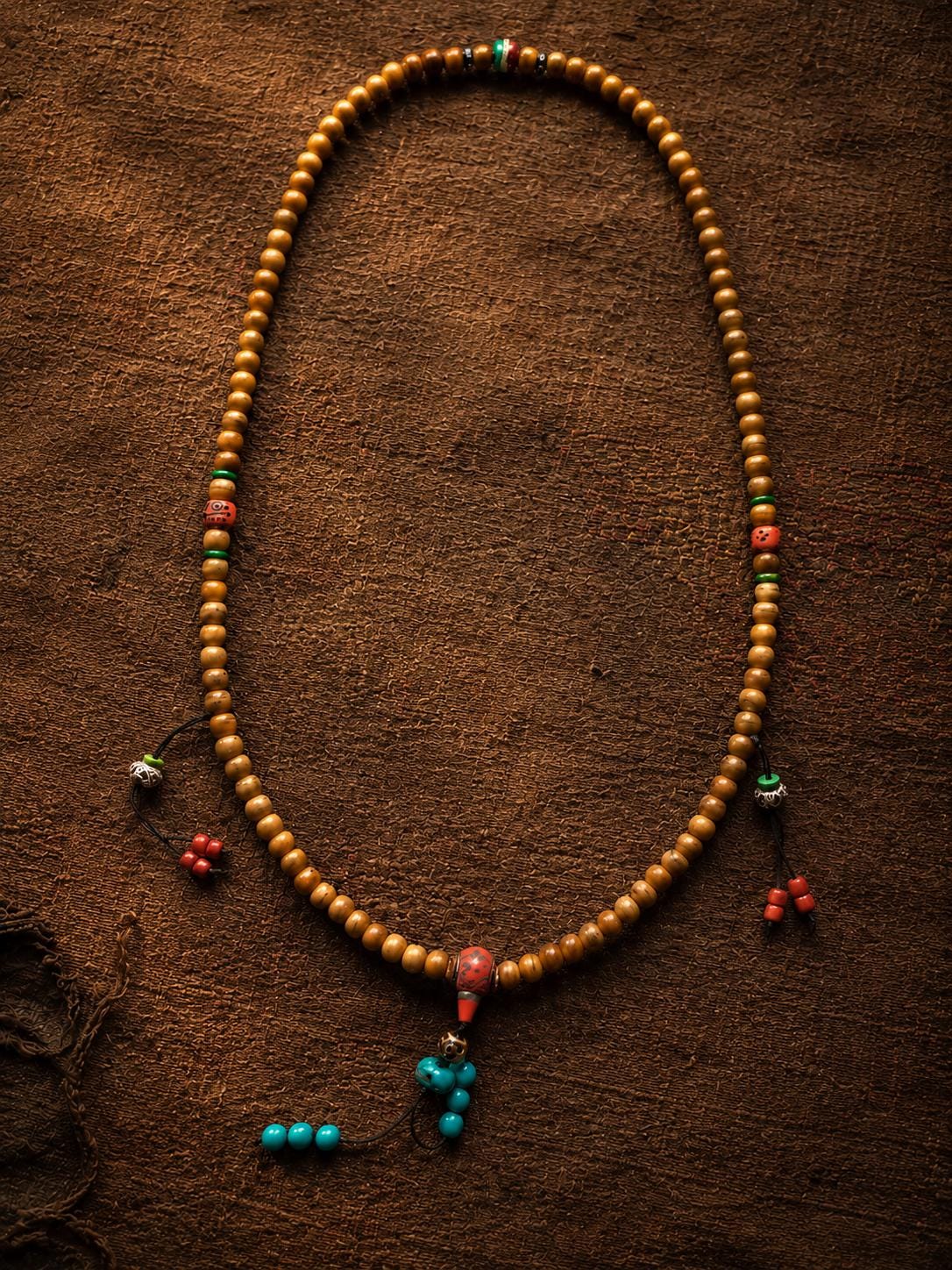 Tibetan Yak Bone 108 Bead Mala Bracelet, Turquoise Agate, Boho Prayer Beads
