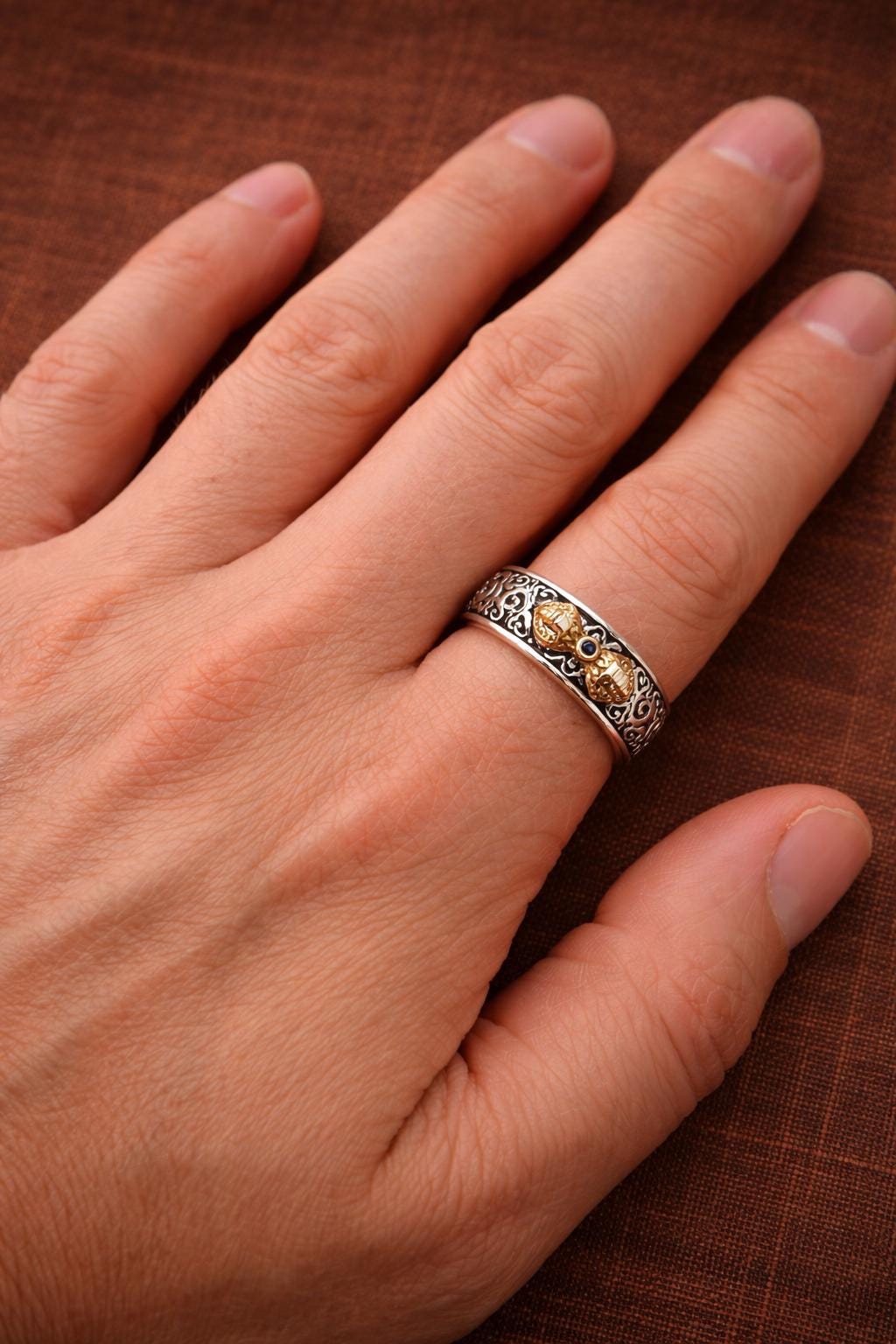 Silver-Plated Vajra Ring Adjustable Unisex Tibetan-Style Vintage Statement Ring
