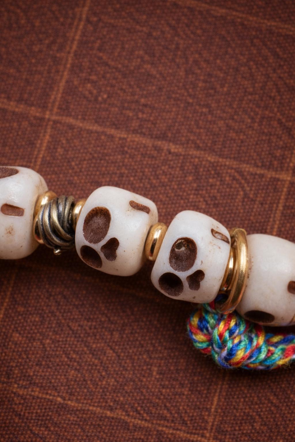 Yak Bone Skull Beaded Bracelet – Small Size | Tibetan Vintage Protection Amulet