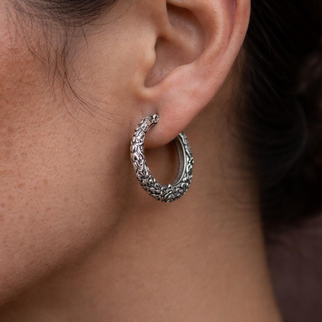 Handmade Tibetan-Style Silver-Plated Hoop Earrings