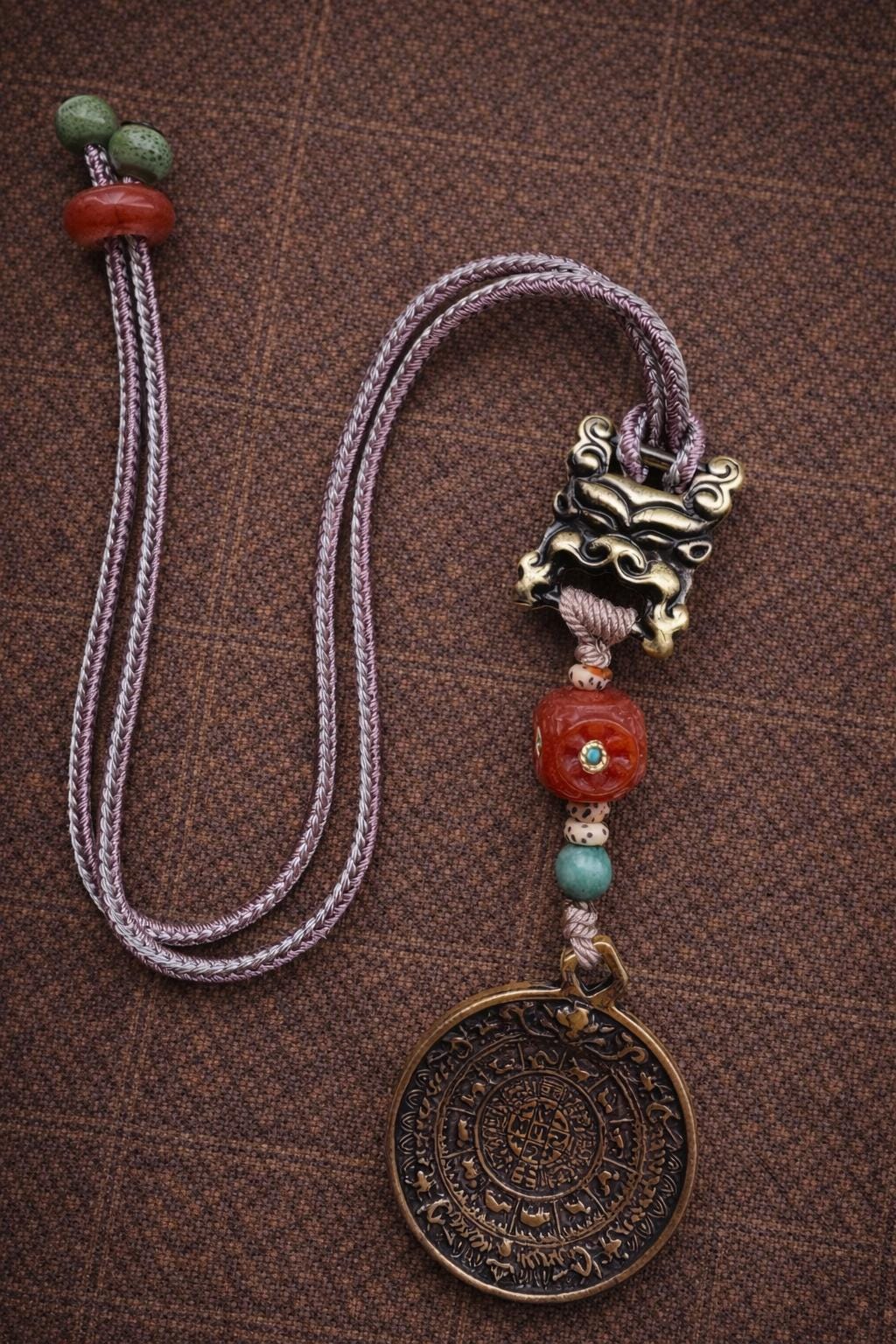 Tibetan Protection Amulet Pendant – Vintage Bronze Spiritual Charm (Bagua Symbol), Car Hanging