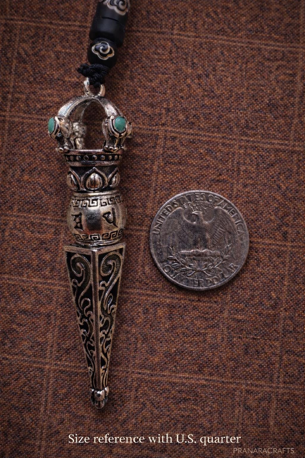 Vintage Silver Plated Pendant Necklace, Tibetan Style Phurba Charm