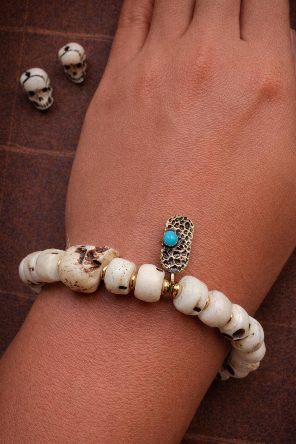 Yak Bone Skull Bracelet – Small Bead Tibetan Amulet | Vintage Protection Jewelry
