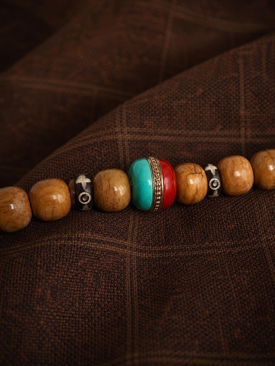 Tibetan Yak Bone 108 Bead Mala Bracelet, Turquoise Agate, Boho Prayer Beads
