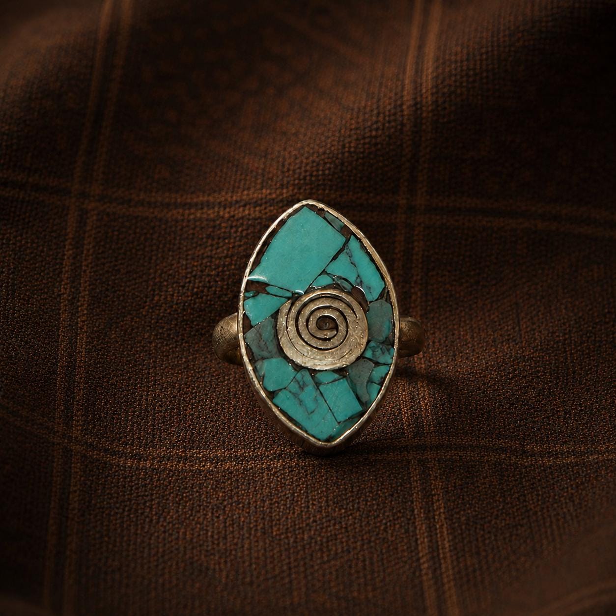 Turquoise Teardrop Adjustable Ring, Tibetan-Inspired Handmade Ring