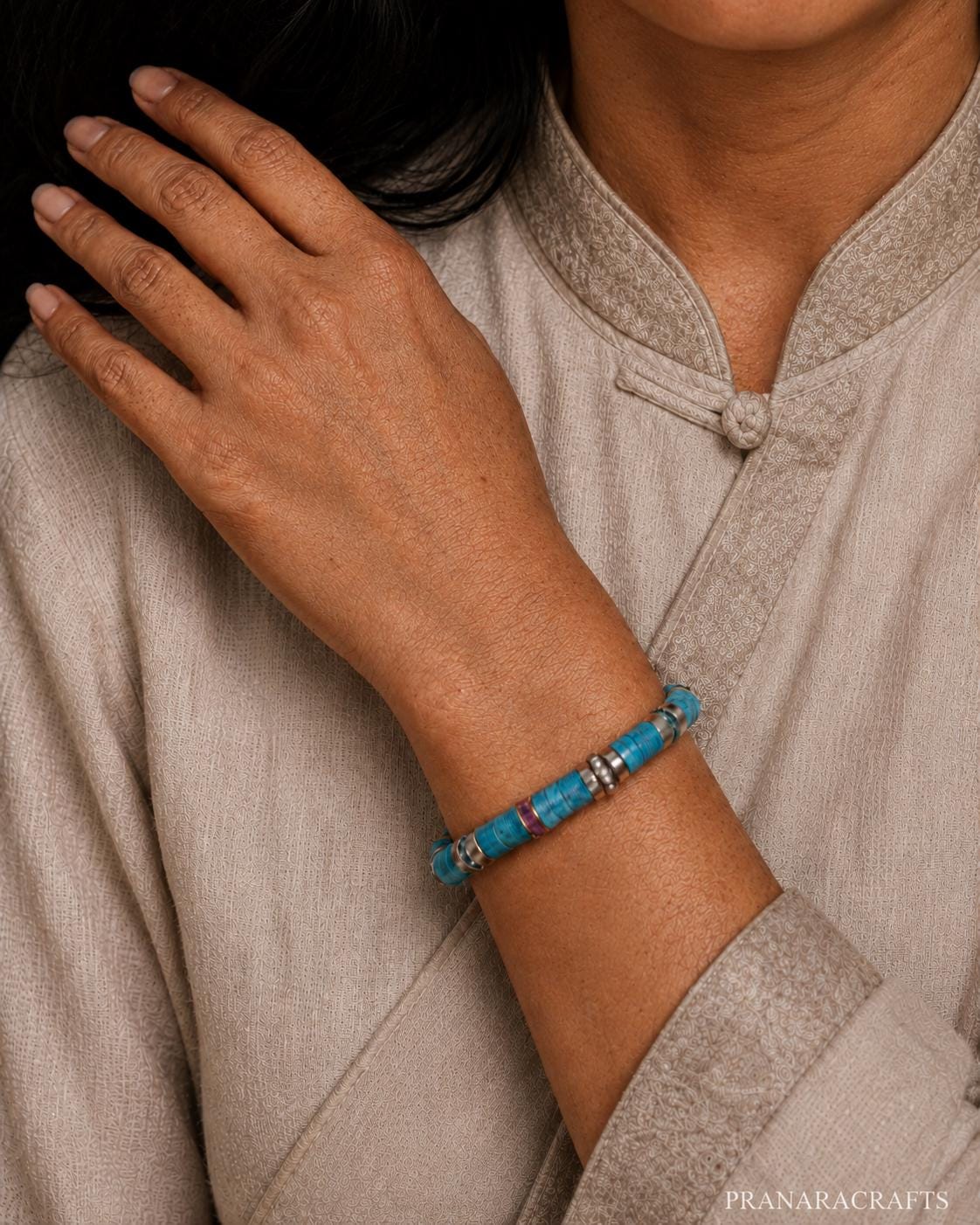 Handmade Turquoise Beaded Bracelet | Tibetan-Inspired Vintage Unisex Jewelry