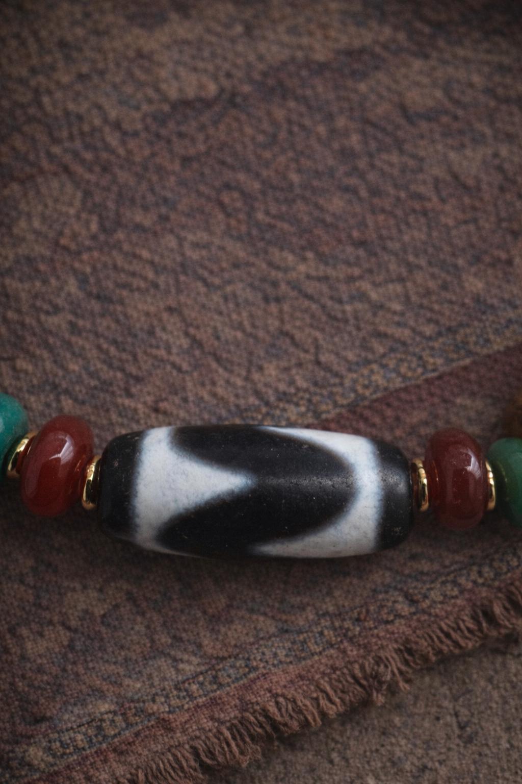 Yak Bone & Turquoise Dzi Bead Bracelet – 8mm Handcrafted Tibetan-Style Mala