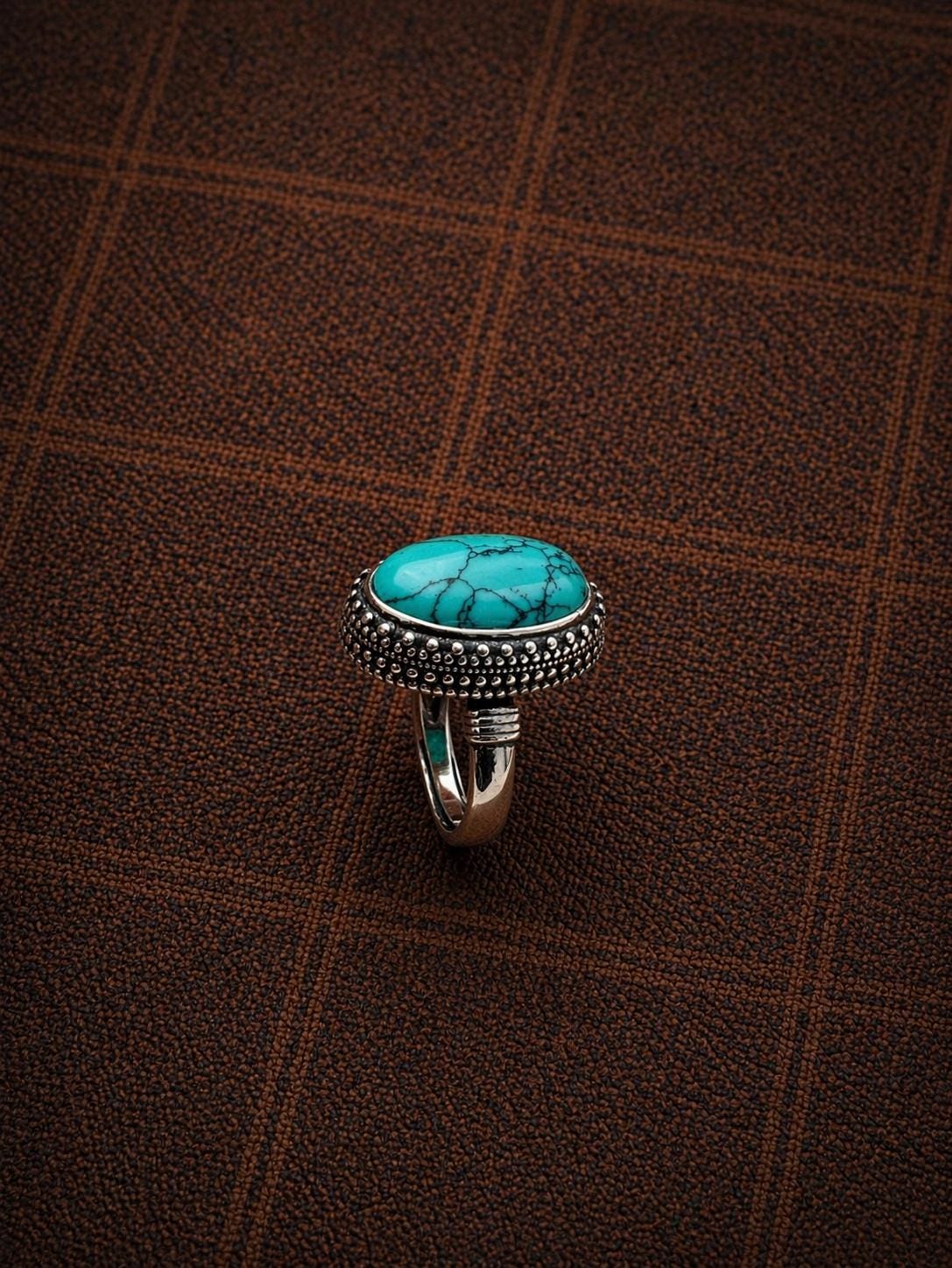 Vintage Tibetan-Style Turquoise Ring – Silver-Plated Statement Ring | Handmade Ethnic Jewelry