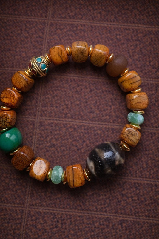 Yak Bone Square Bead Bracelet – Tiger Tooth Dzi