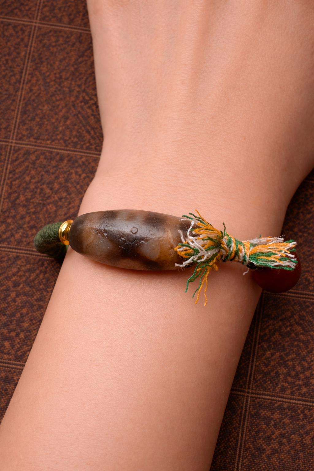Handmade Three-Eye Dzi Bead Bracelet – Tibetan Braided Ethnic Rope Jewelry