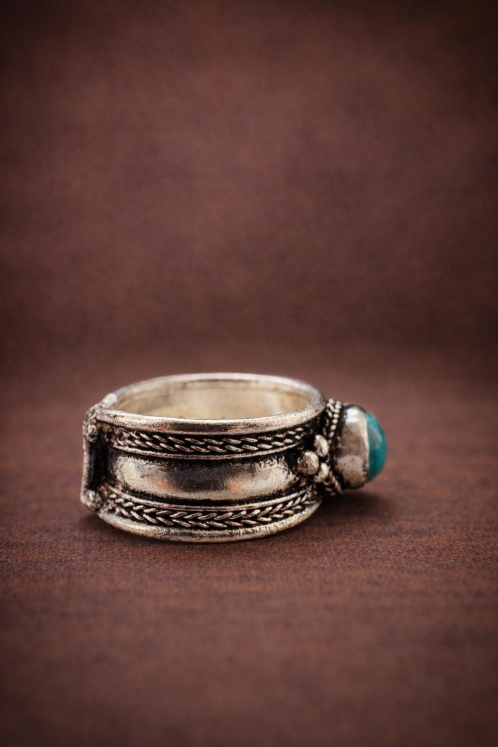 Tibetan Turquoise Ring – Adjustable Silver-Plated Copper Ring | Unisex Tibetan-Style Jewelry