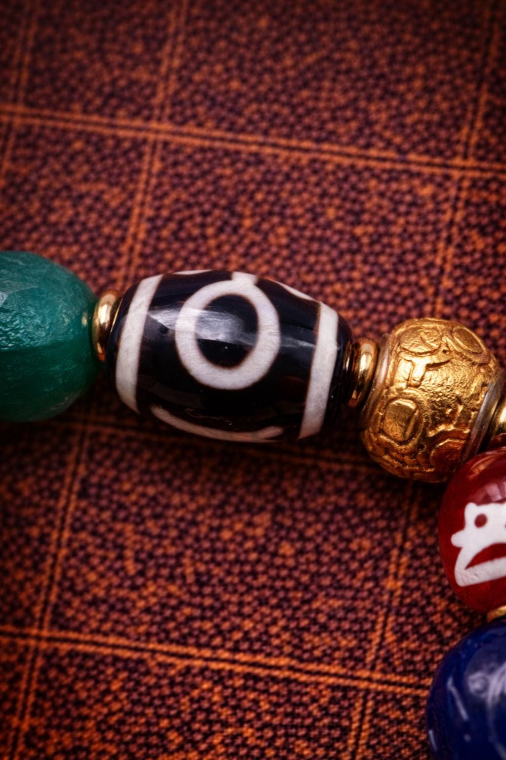 Tibetan Gau Box (Amulet Pendant) Bracelet - Dzi Bead, Green Agate & Turquoise