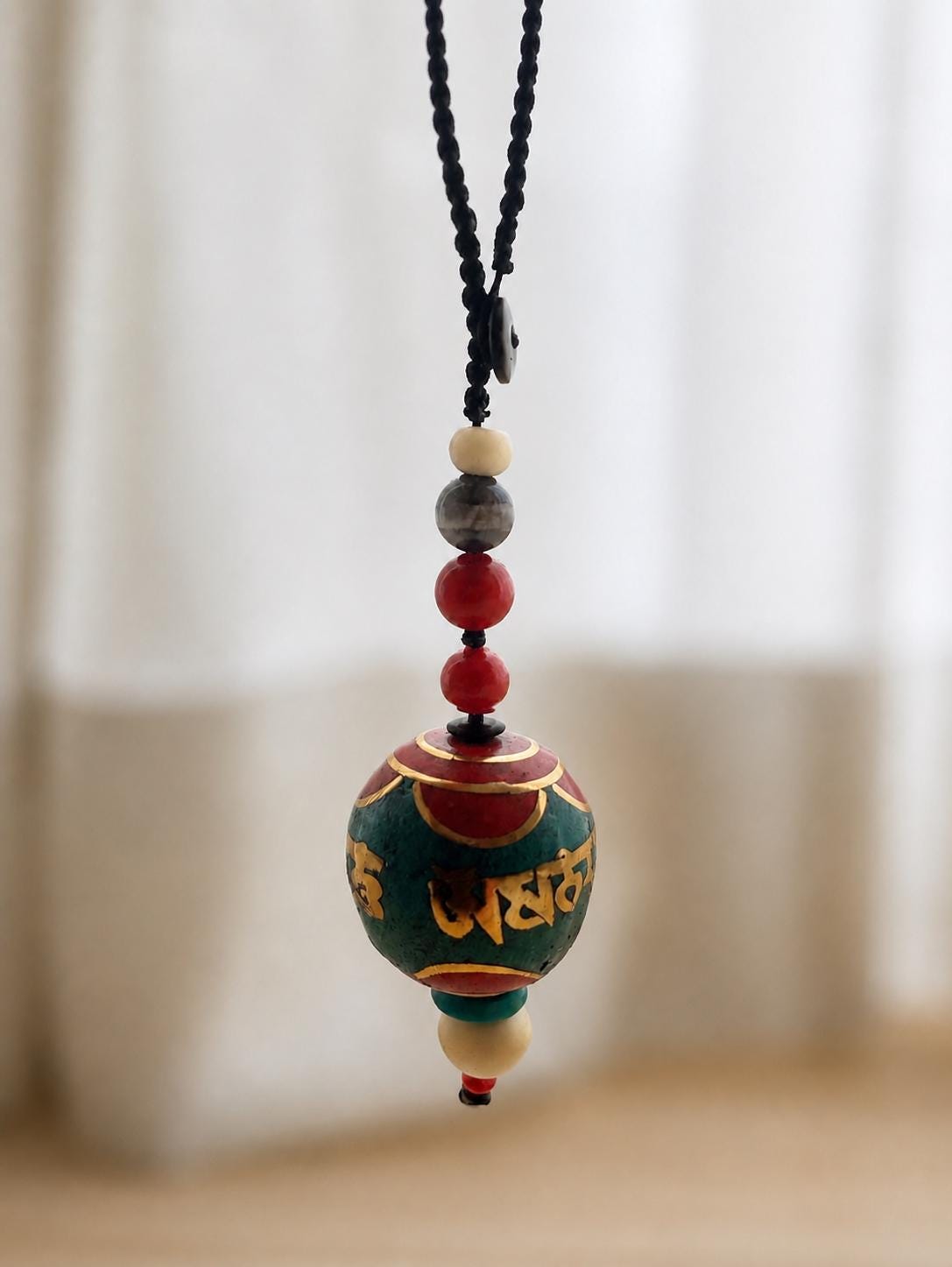 Turquoise Agate Bead Keychain, Tibetan Inspired Handmade Bag Charm, Boho Car Hanging Pendant Gift