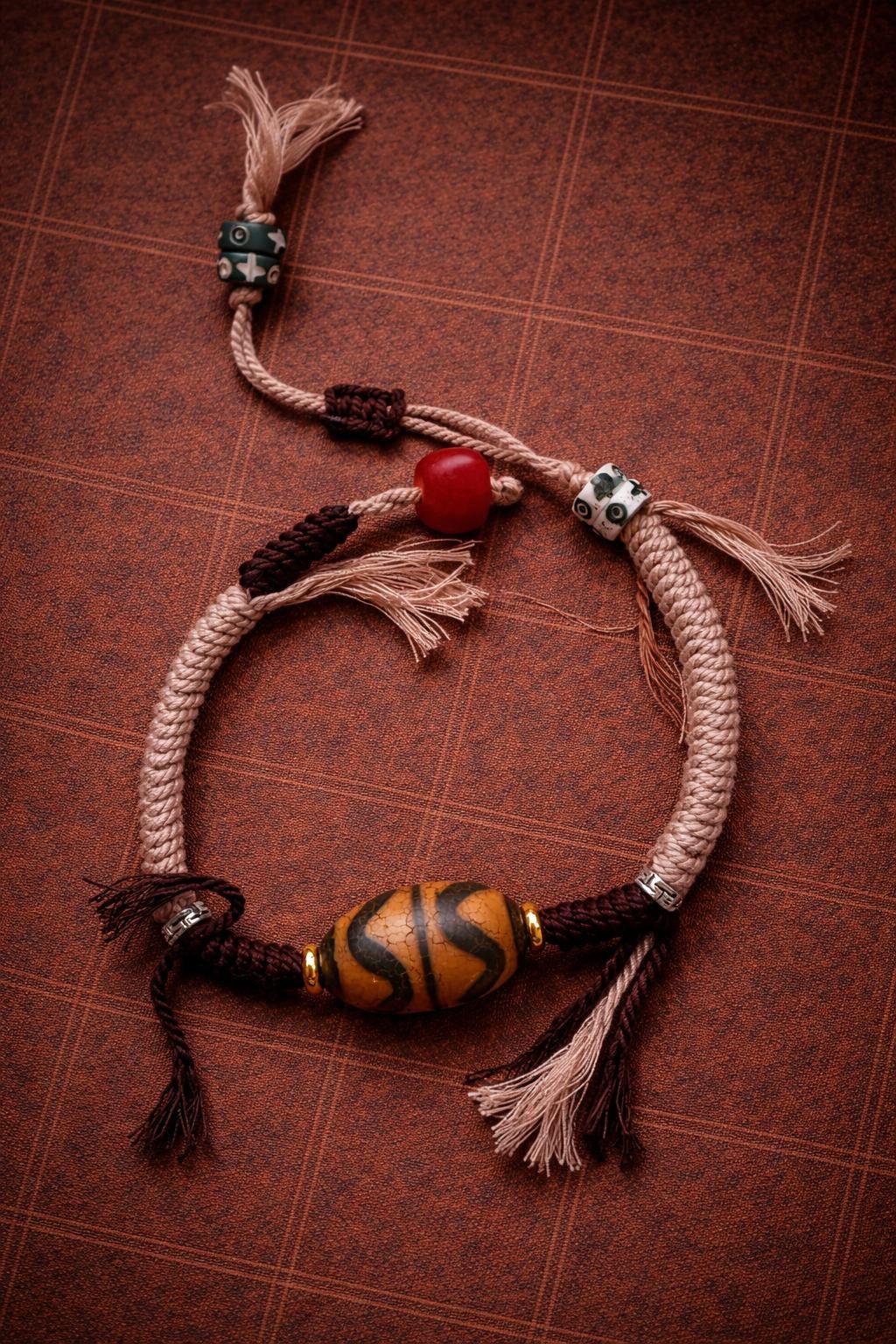 Agate Dzi Handwoven Bracelet – Tibetan Style Adjustable Rope Bracelet