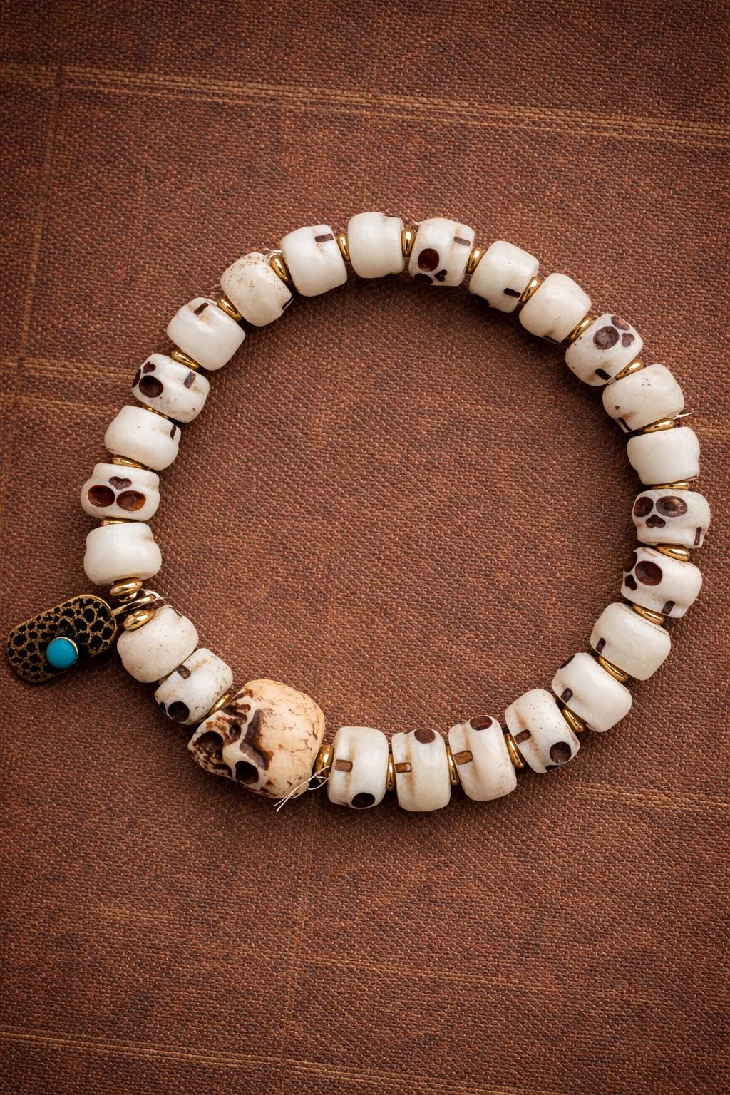 Yak Bone Skull Bracelet – Small Bead Tibetan Amulet | Vintage Protection Jewelry