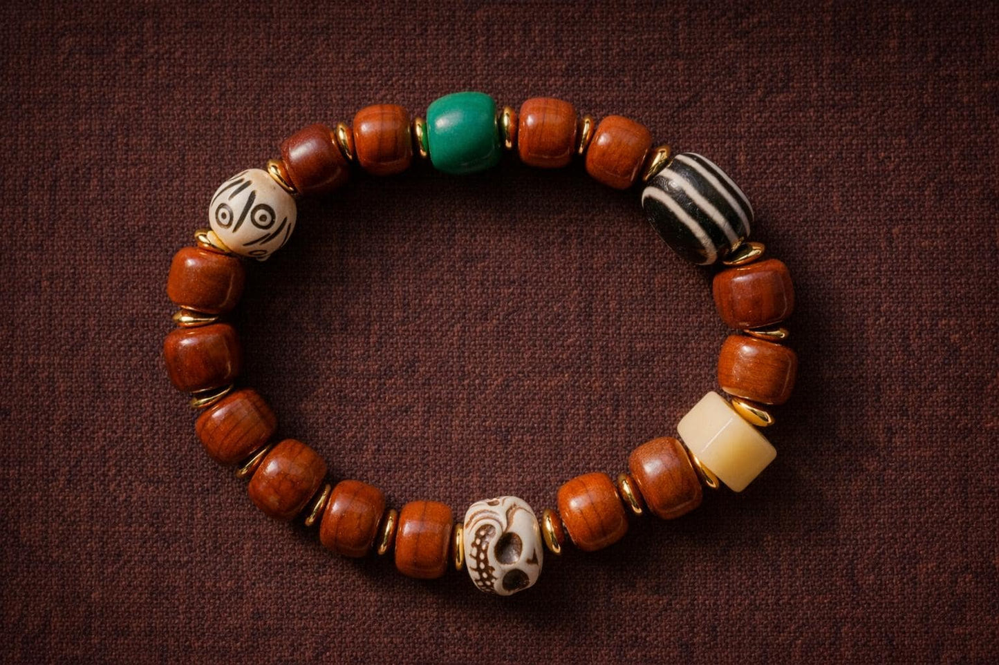 Yak Bone Skull & Dzi Bead Bracelet – Tibetan Vintage Amulet | Handmade Protection Jewelry