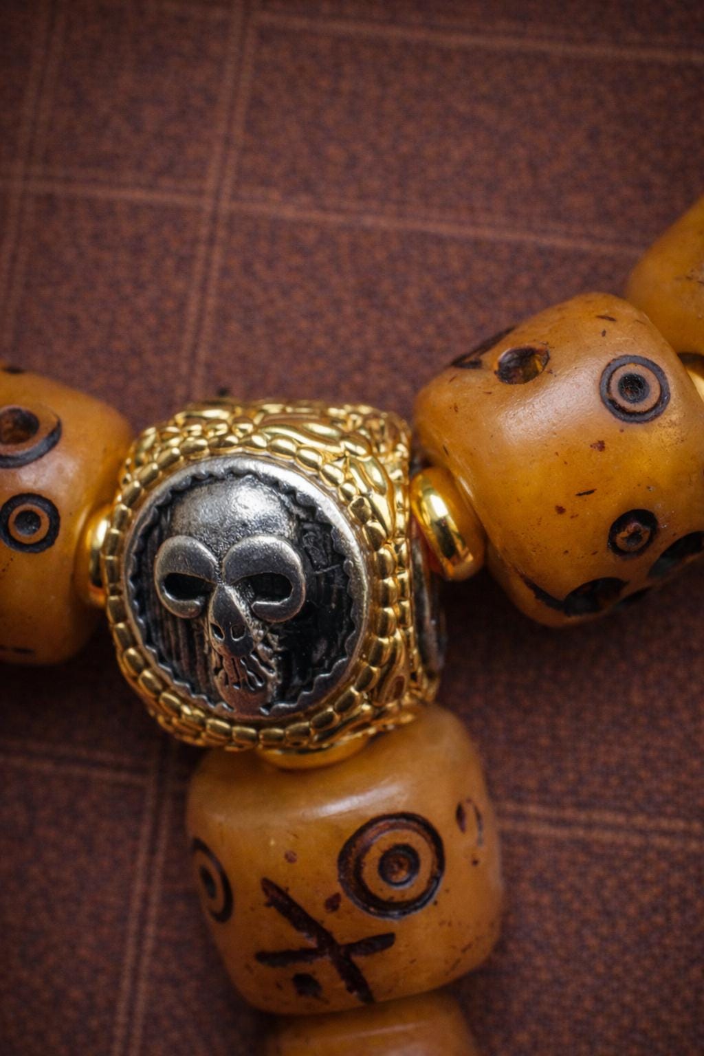 Tibetan Yak Bone Citipati Barrel Bead Bracelet – Vintage Detail | Tassel Accent | Unisex Spiritual Jewelry