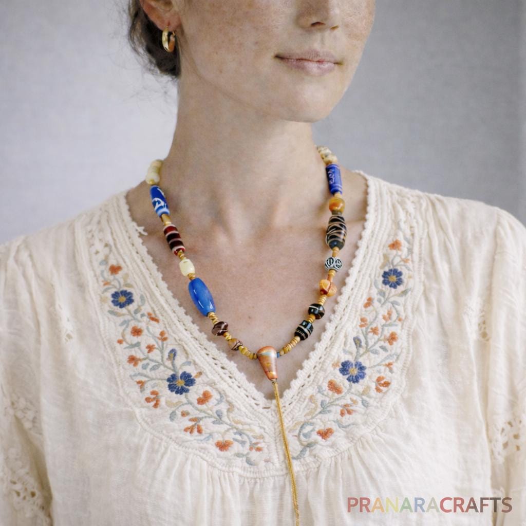 Tibetan Multi-Bead Pendant Necklace | Ethnic Agate Charm