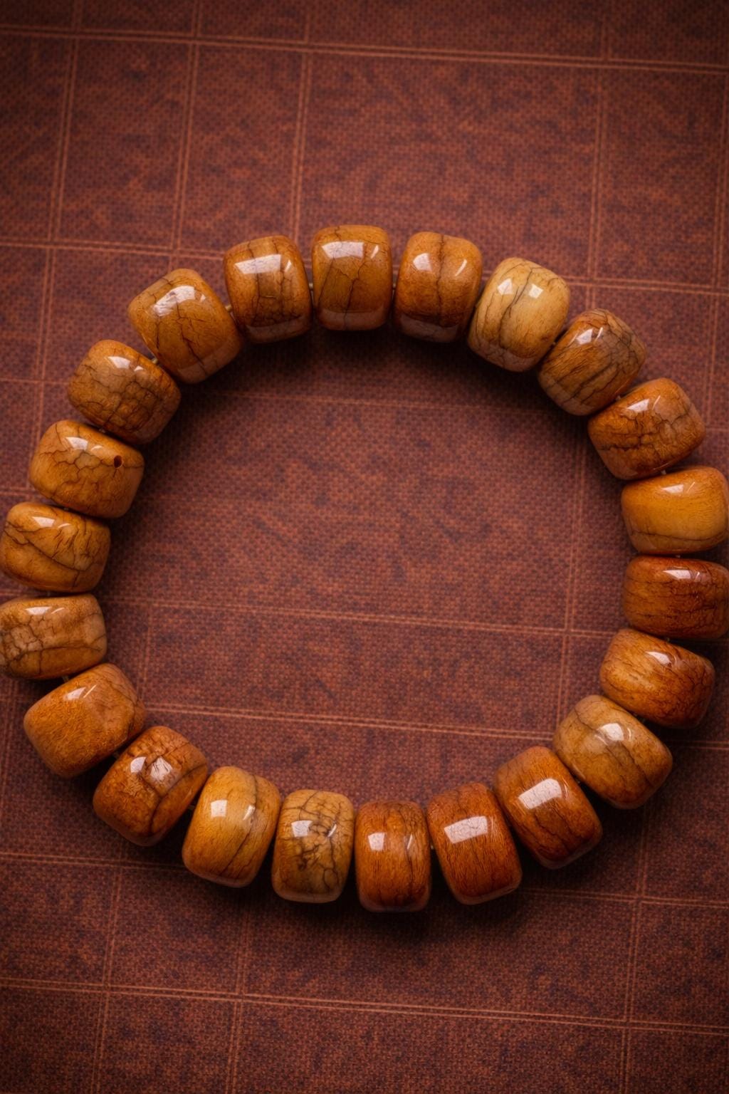 Tibetan Yellow Yak Bone Bracelet – Vintage Barrel Beads with Aged Patina | Unisex