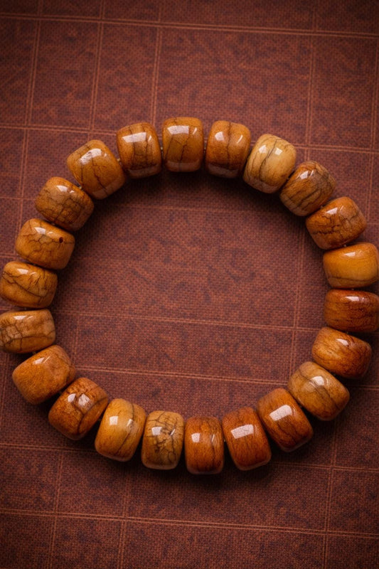 Tibetan Yellow Yak Bone Bracelet – Vintage Barrel Beads with Aged Patina | Unisex