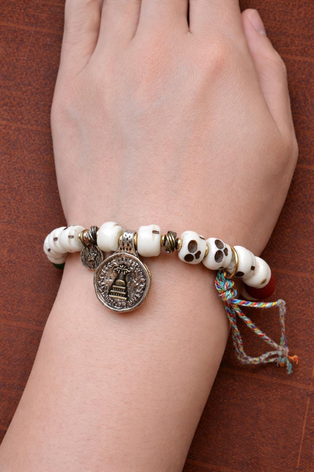 Yak Bone Skull Beaded Bracelet – Small Size | Tibetan Vintage Protection Amulet