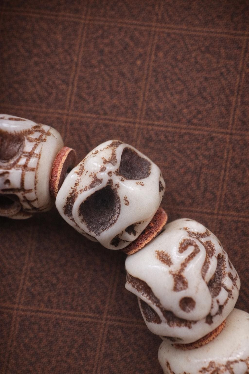 Tibetan Camel Bone Bracelet – Hand-Carved Skull Beads | Spiritual Protection Jewelry
