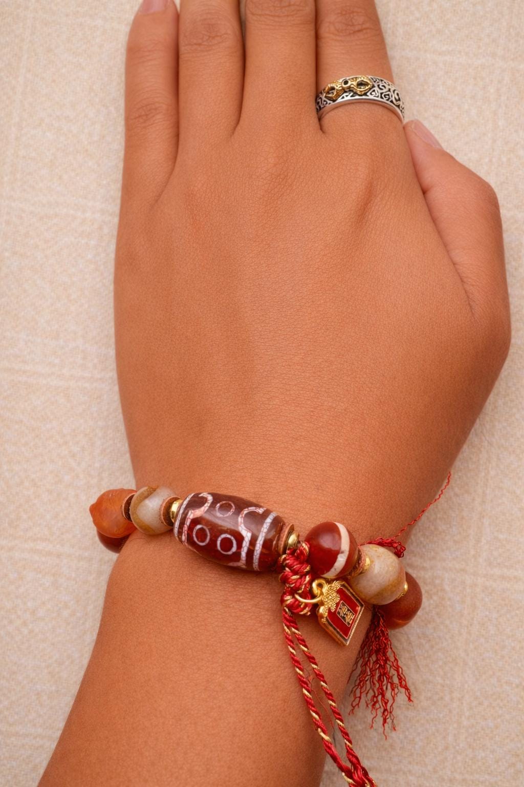 Tibetan Dzi Agate Bracelet | Handwoven Single Wrap Bracelet