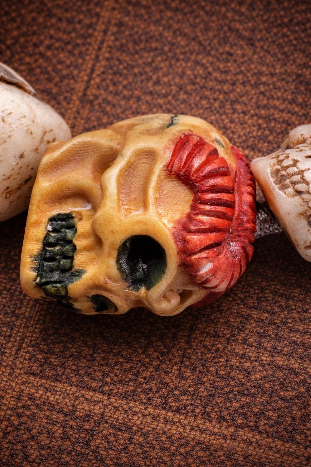Yak Bone Skull Beaded Bracelet – Tibetan Vintage Amulet with Large Beads