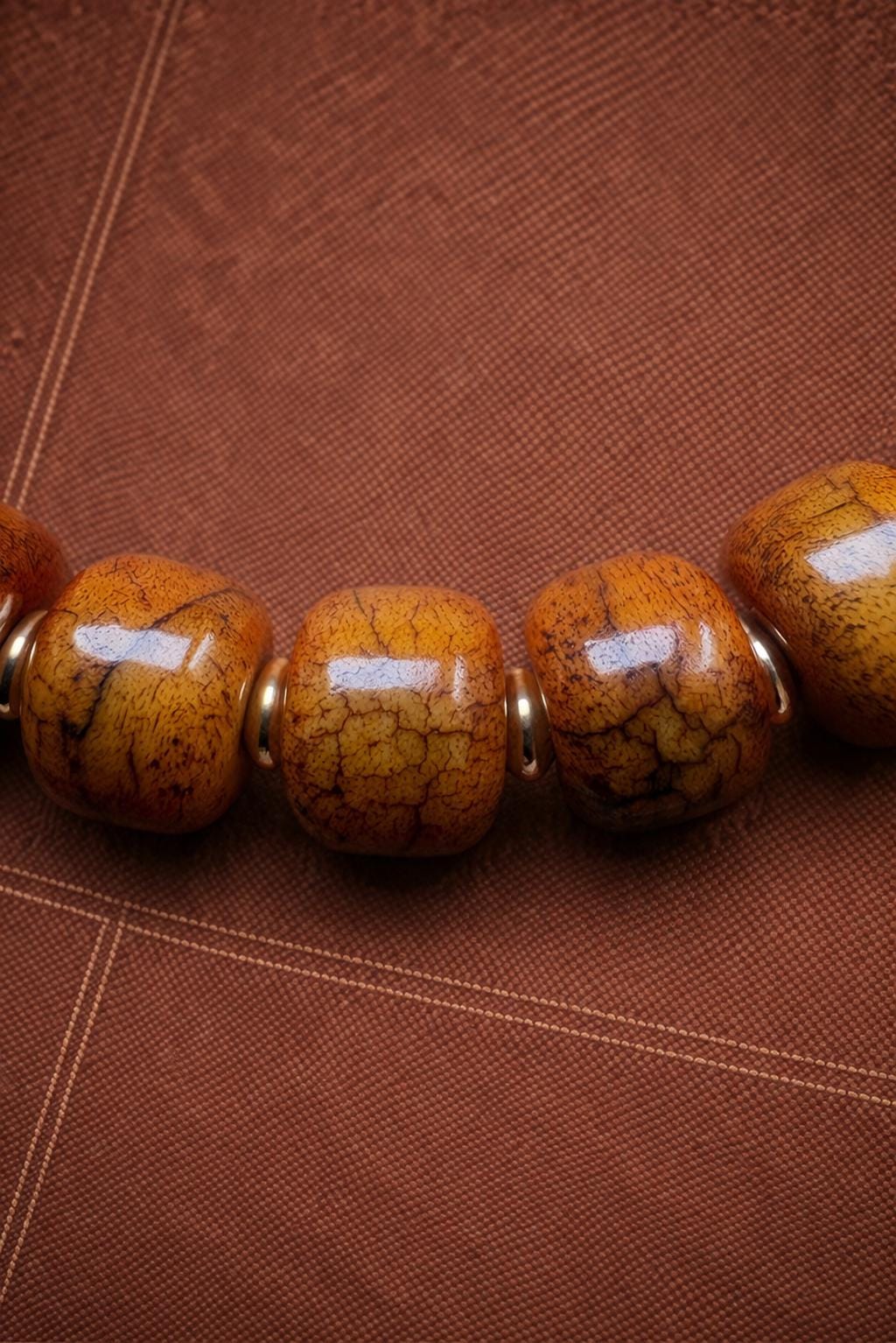 Tibetan Yak Bone Barrel Bead Bracelet – Vintage Mala Style with Spacer Beads