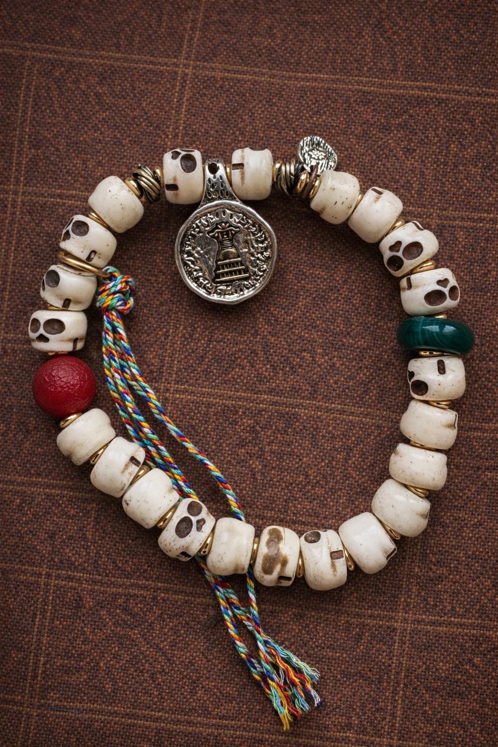 Yak Bone Skull Beaded Bracelet – Small Size | Tibetan Vintage Protection Amulet