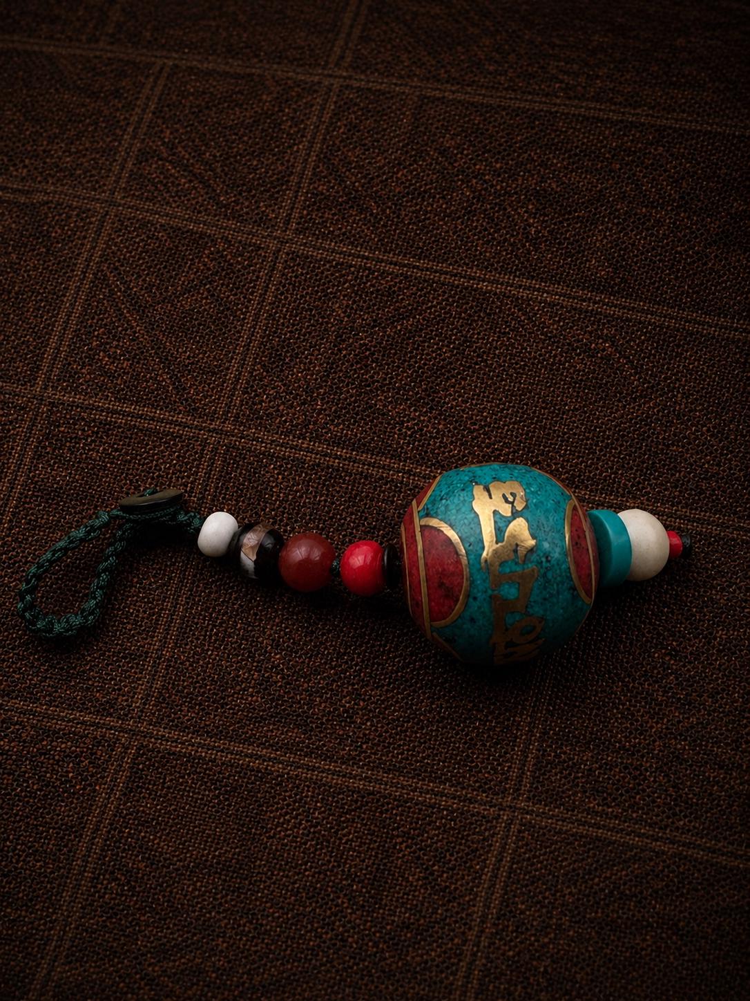 Turquoise Agate Bead Keychain, Tibetan Inspired Handmade Bag Charm, Boho Car Hanging Pendant Gift