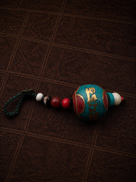 Turquoise Agate Bead Keychain, Tibetan Inspired Handmade Bag Charm, Boho Car Hanging Pendant Gift