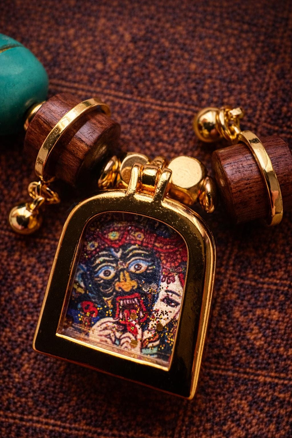 Tibetan Gau Box (Amulet Pendant) Bracelet - Dzi Bead, Green Agate & Turquoise