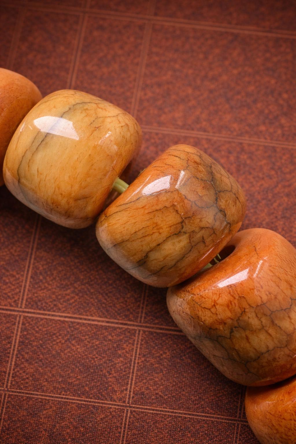 Tibetan Yellow Yak Bone Bracelet – Vintage Barrel Beads with Aged Patina | Unisex
