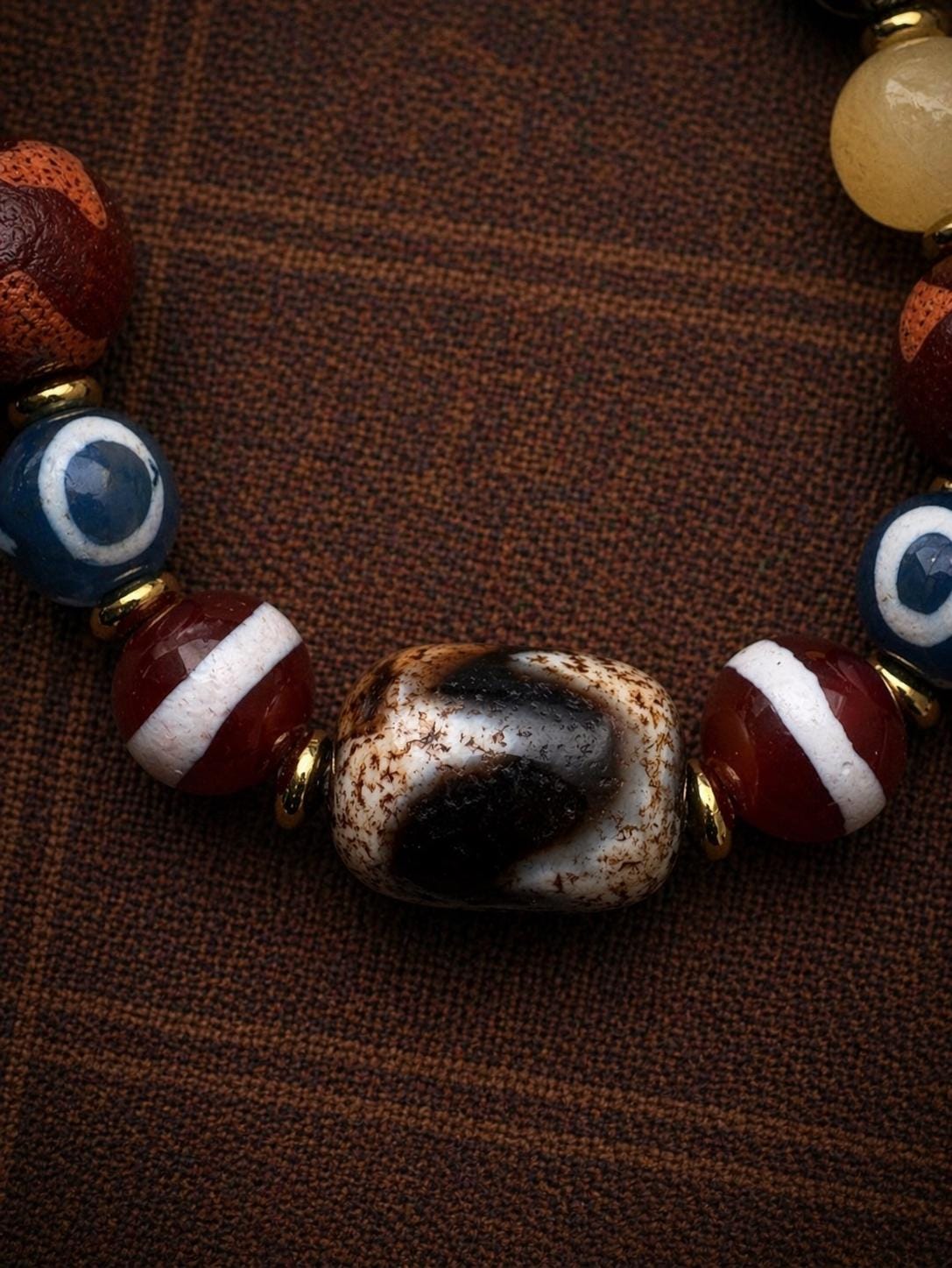 Tibetan Dzi Agate Phone Charm – Multi Gem Beaded Strap | Handmade Lucky Amulet