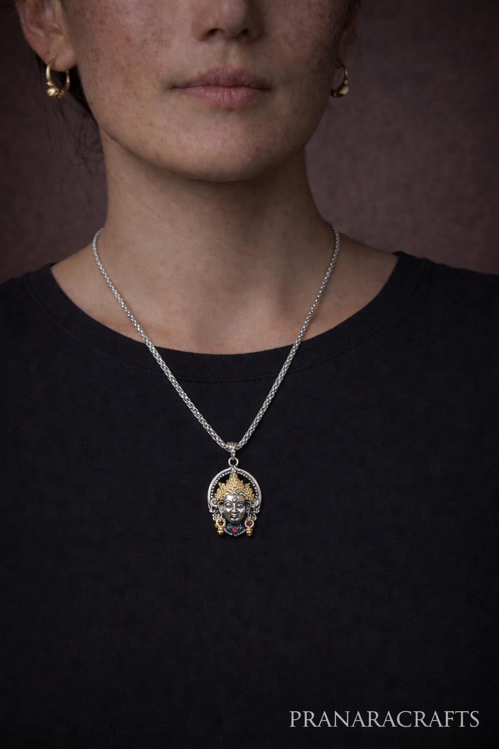 Tibetan Goddess Pendant – Vintage Gold Flame Necklace