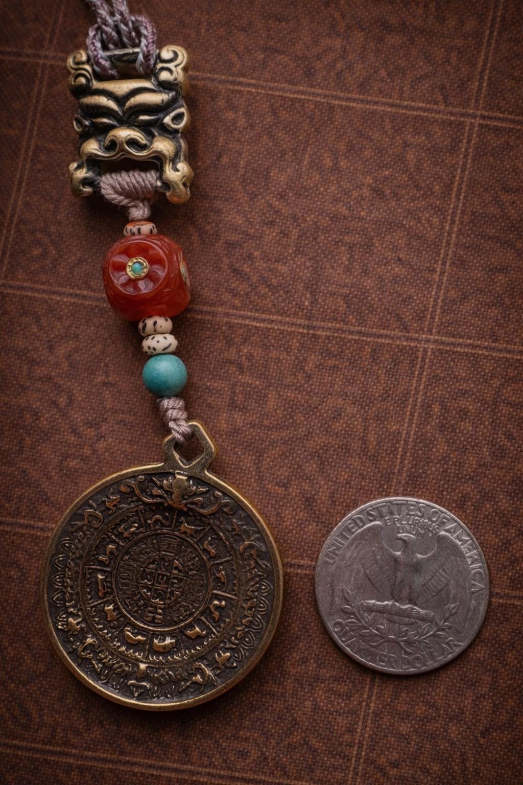 Tibetan Protection Amulet Pendant – Vintage Bronze Spiritual Charm (Bagua Symbol), Car Hanging