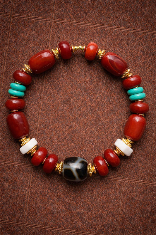Red Agate & Turquoise Bracelet – Tibetan Style Handmade Beaded Jewelry