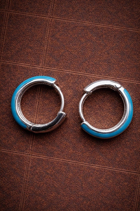925 Silver Plated Handmade Tibetan-Style Turquoise Hoop Earrings