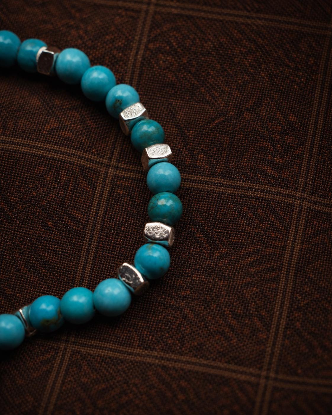 Vintage Turquoise Silver-Plated Beaded Stretch Ring
