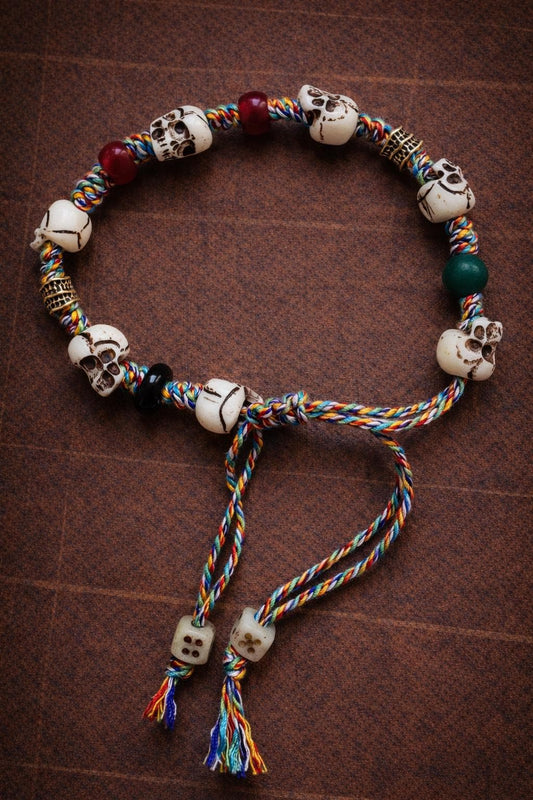 Citipati Skull Bracelet | Yak Bone Small Bead Tibetan Protection Amulet