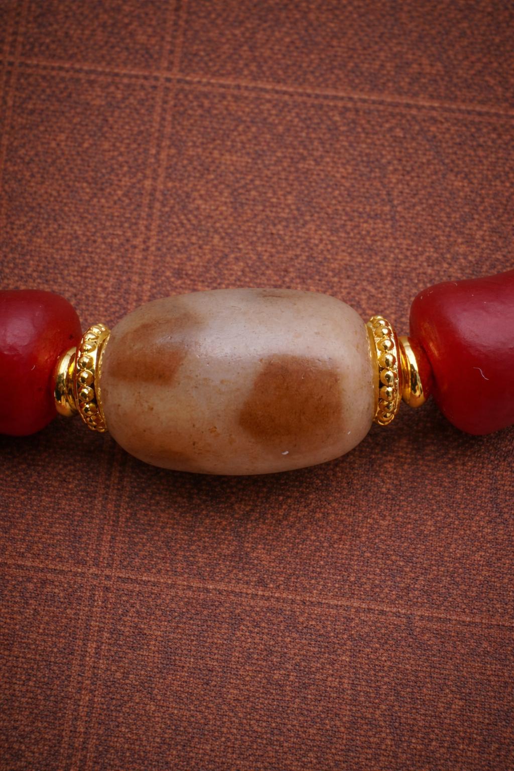 Handmade Red Agate Bracelet with Dzi Bead and Turquoise – Tibetan Style Beaded Jewelry