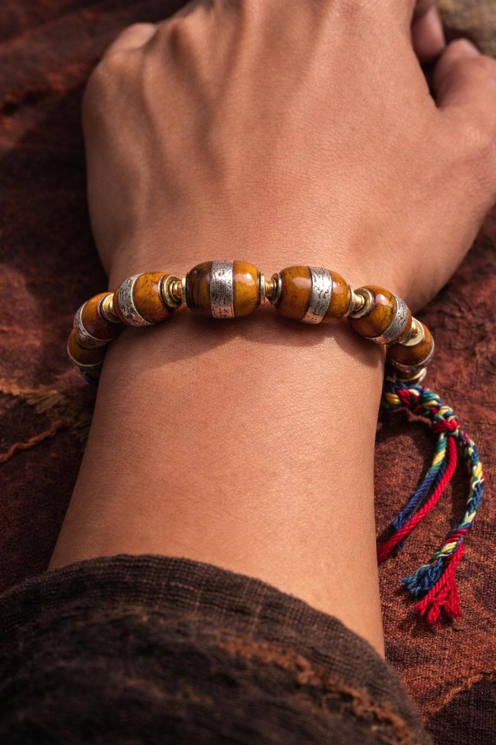 Tibetan Yak Bone Bracelet – Vintage Silver & Tassel