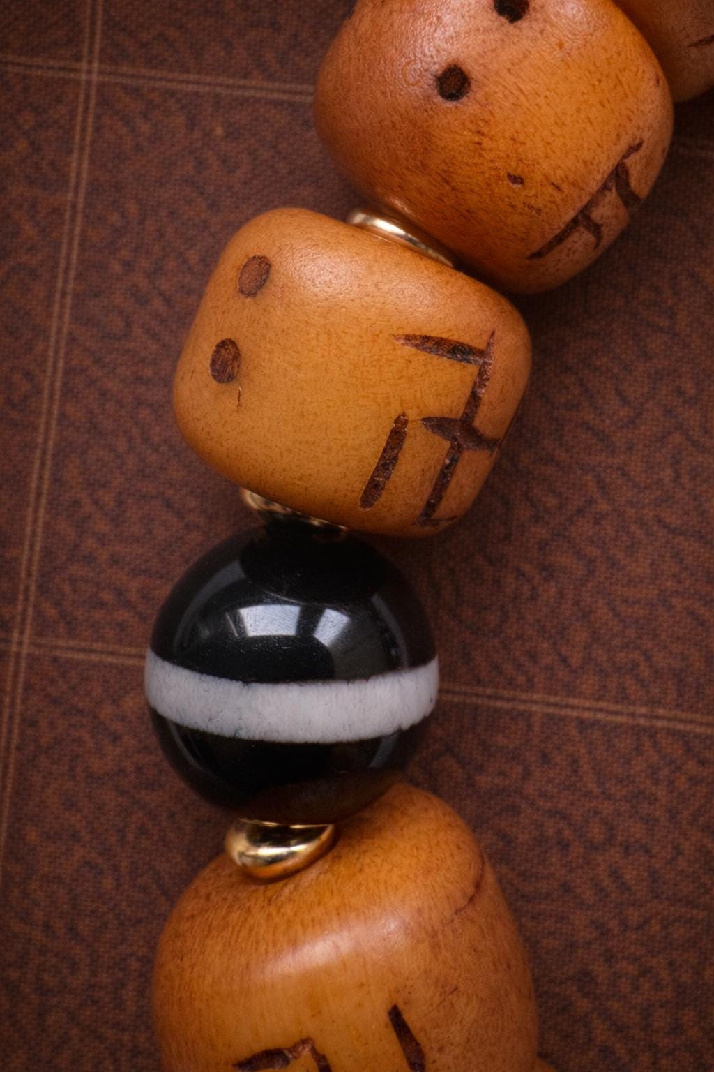 Tibetan Bone Carved Bracelet – Vintage Barrel Beads with Traditional Carved Motif | Unisex Ethnic Style