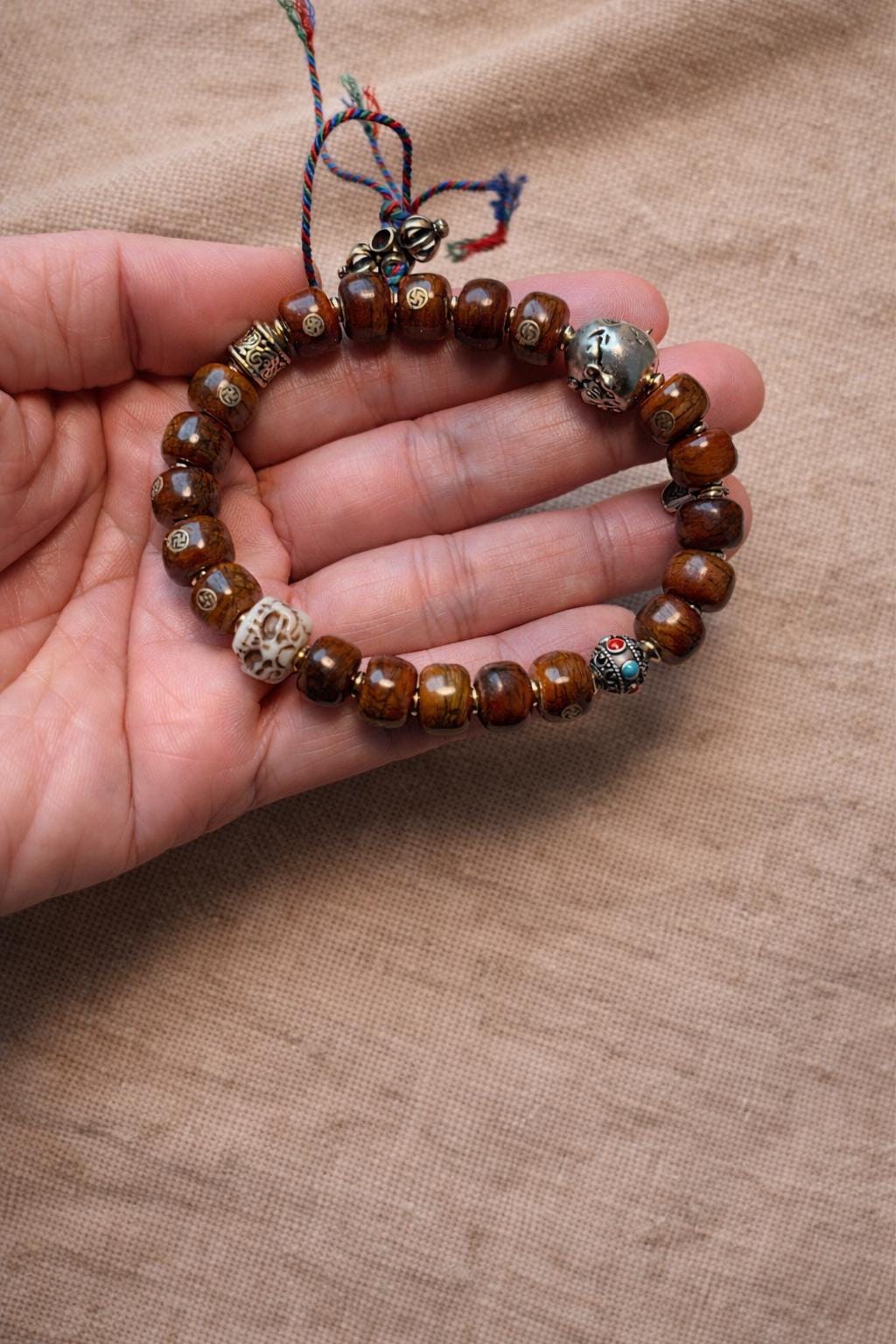 Yak Bone Multi-Charm Bracelet – 8mm Tibetan-Style Protection Beads