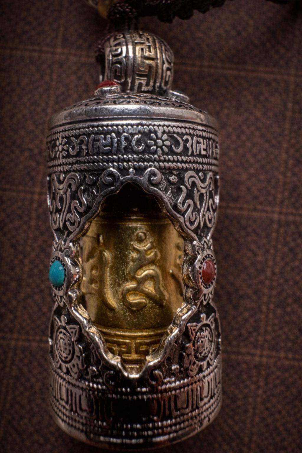 Om Mani Padme Hum Prayer Wheel Charm – Silver Plated Keychain or Bag Pendant