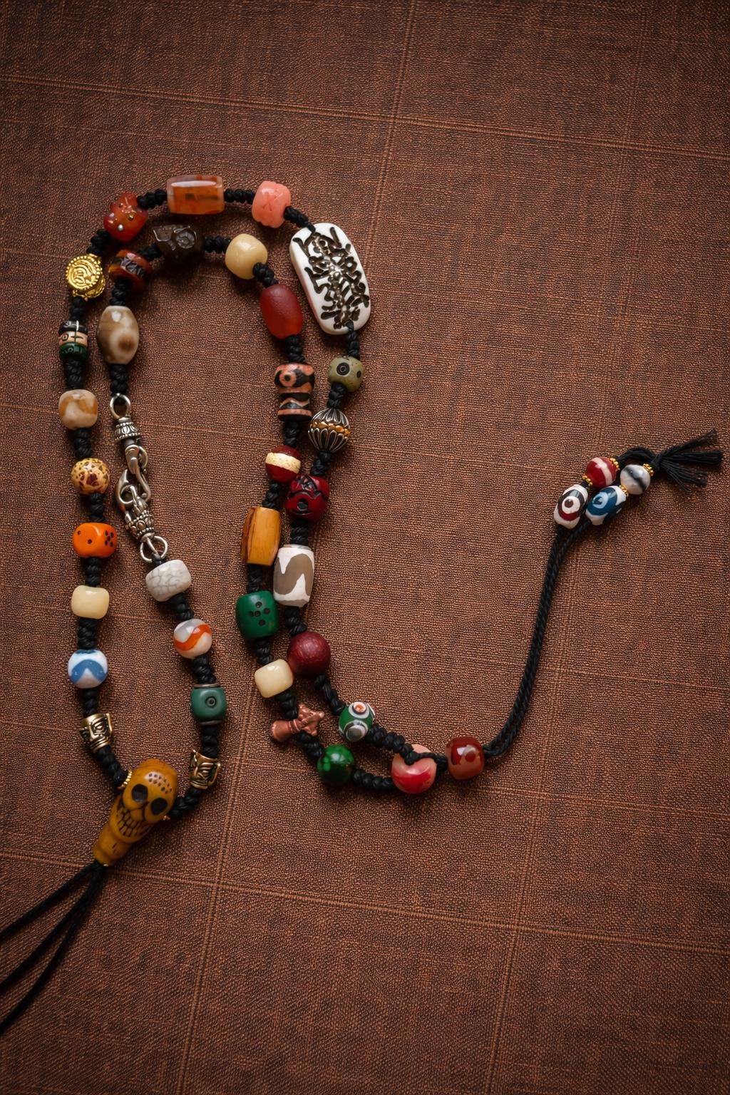Tibetan Multi-Stone Talisman Necklace – Vintage Ethnic Beaded Pendant | Handmade Tribal Jewelry Gift