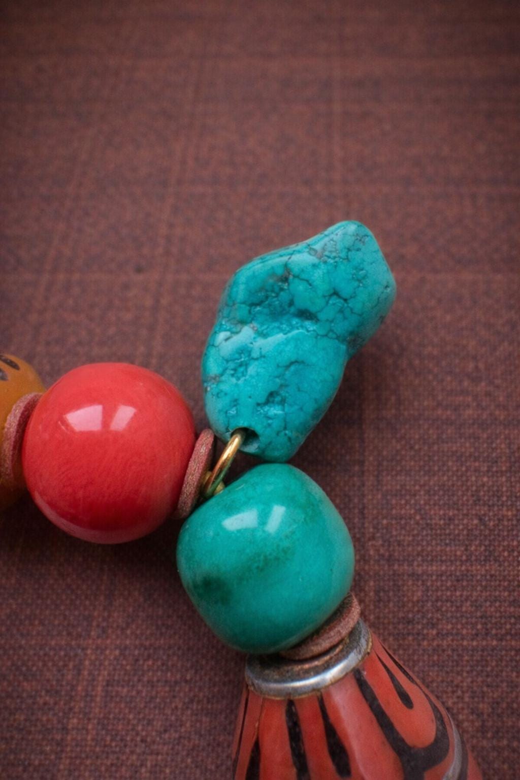 Tibetan Dzi & Turquoise Bracelet with Bronze Buddha Talisman | Symbol of Fortune | PranaraCrafts
