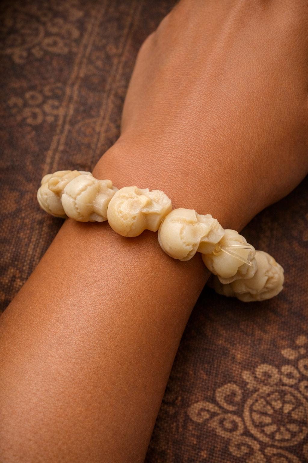 Camel Bone Skull Bracelet – Large Bead Tibetan Vintage Amulet, Handmade Protection Charm