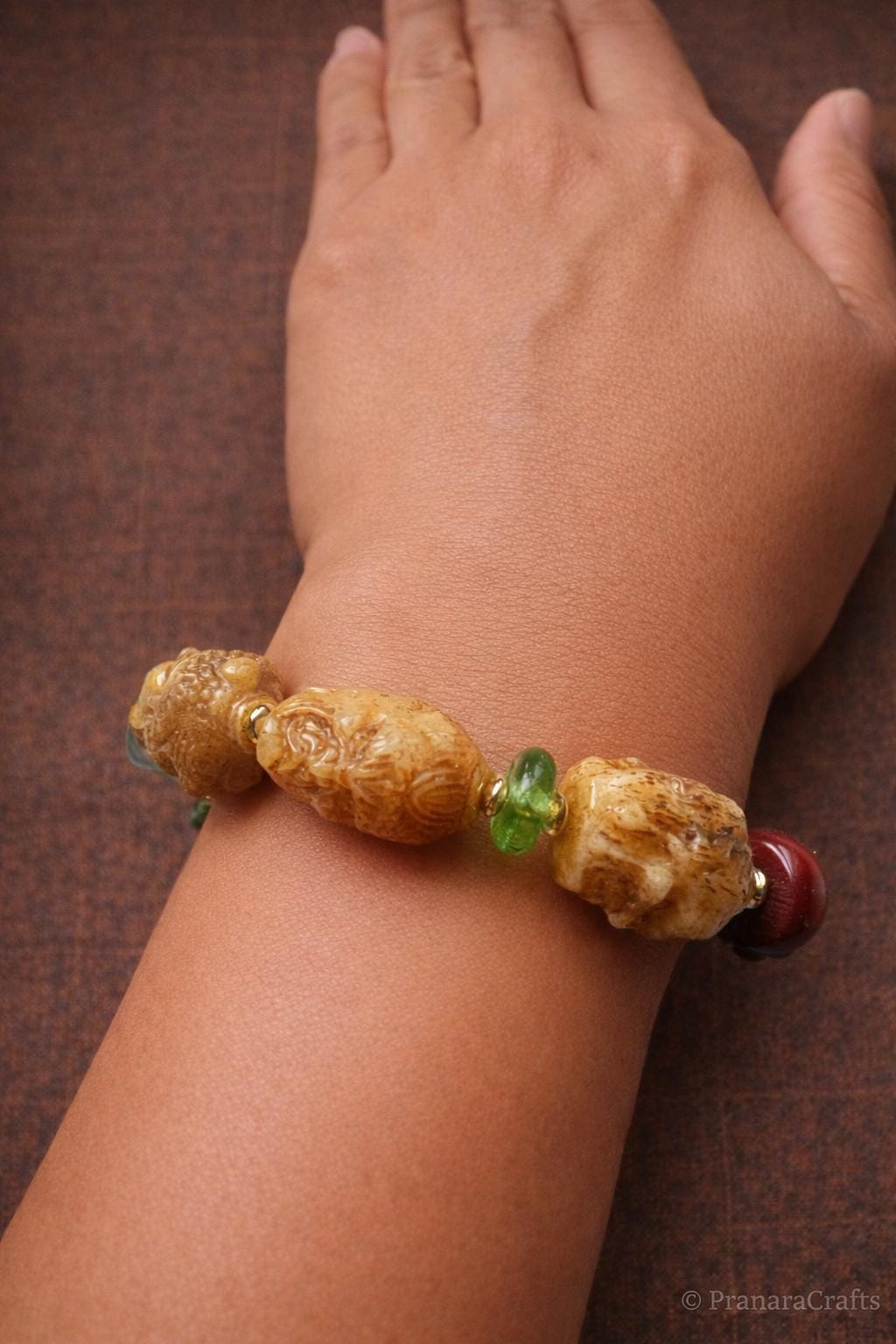 Tibetan Carved Bone Bracelet – Vintage Meditation Beads | Handmade Spiritual Style Jewelry